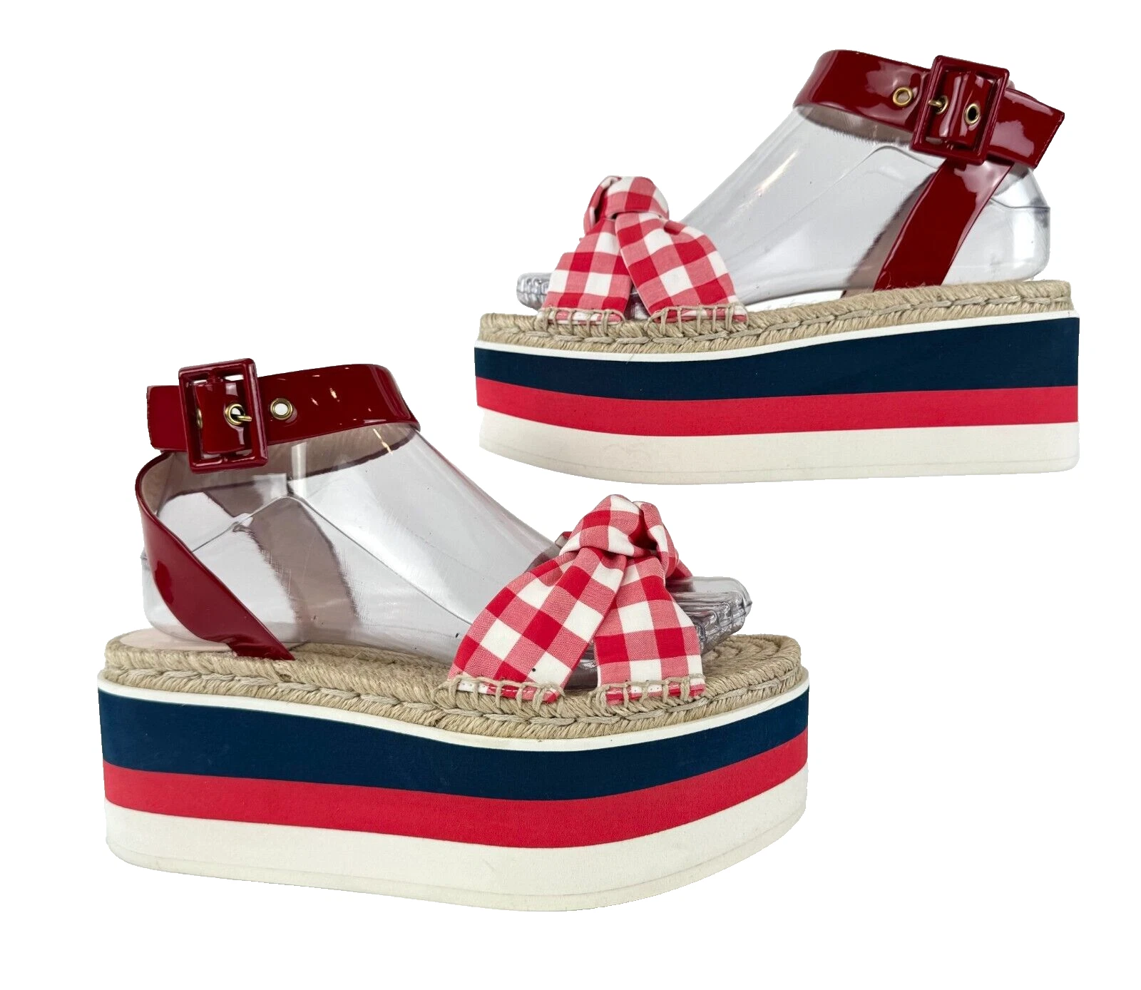 Sandales Gucci neuves MisMATCH 6 7 US 36 37 EU cuir rouge vichy toile plateforme chaussures