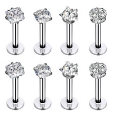 8pcs Steel CZ Labret Lip Rings Tragus Cartilage Earrings Stud Monroe Piercing