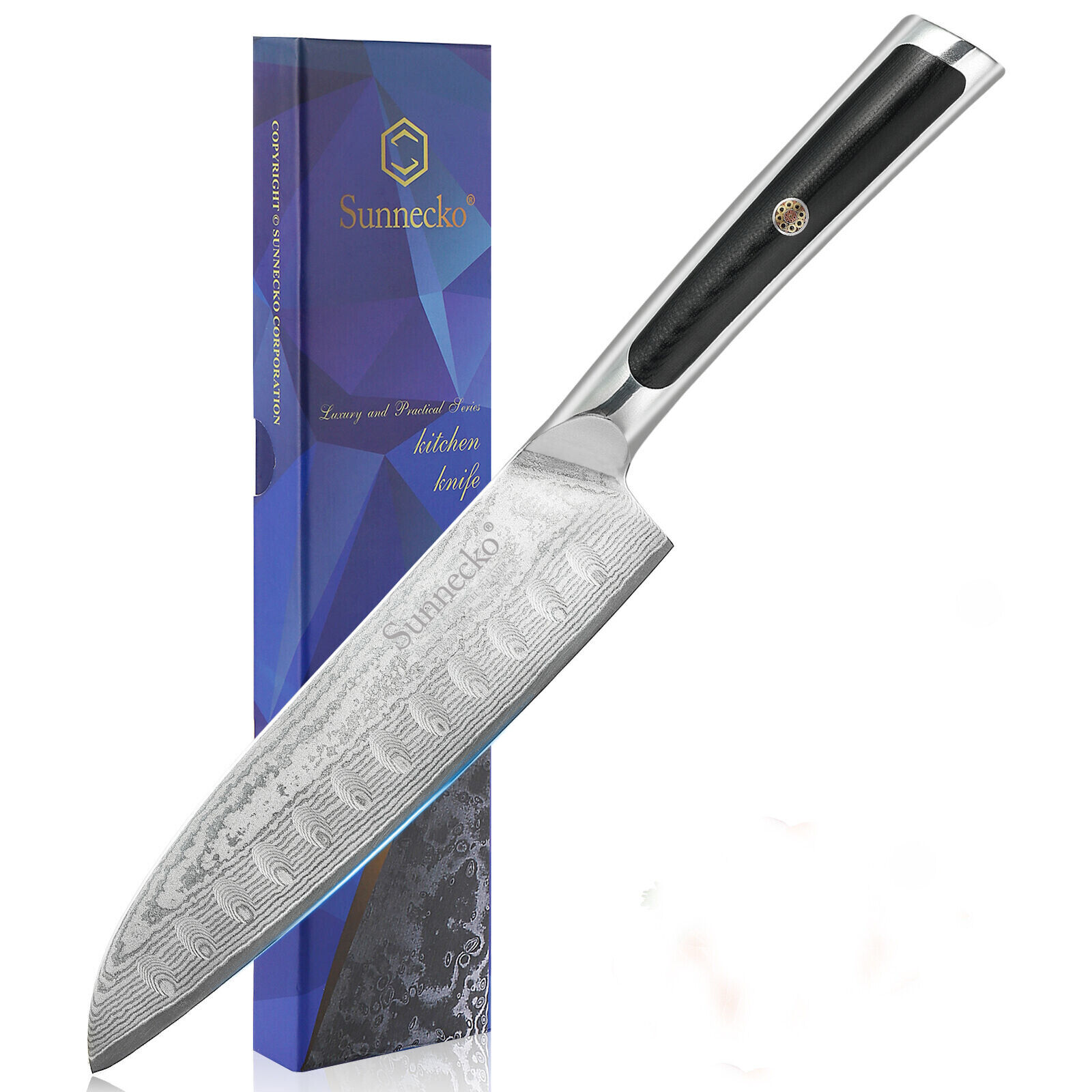 7 inch Japanese Santoku Knife Chef Cutlery Damascus Steel Black G10 Handle