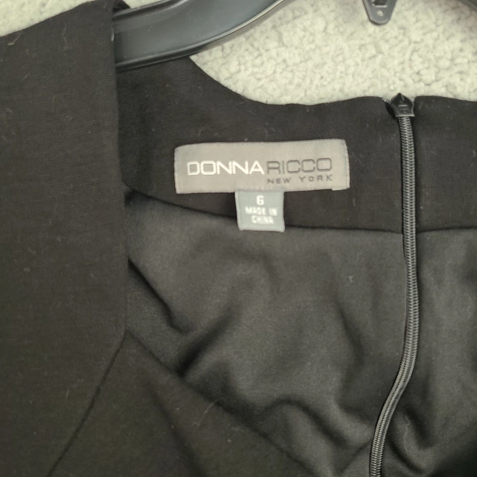 Donna Ricco 纽约经典黑色连衣裙女式 6 码内衬鸡尾酒 Midi Mini — 第 4/4 张图片