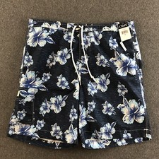 Chaps Swim Trunk Shorts Mens XL Navy Blue Floral Lined Pockets Drawstring  5067