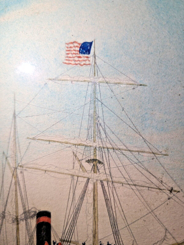 Antique watercolor painting, two mast sailing ship at sea - Annie Knowles, 1884 - Picture 5 of 23