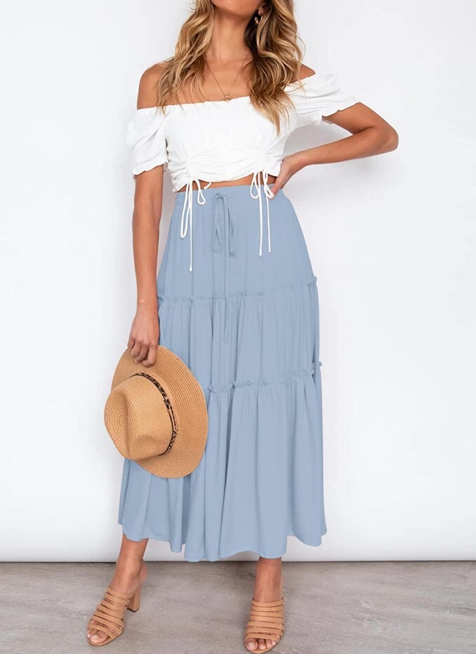 VTSGN Women Boho Maxi Skirt Summer A-Line High Waisted