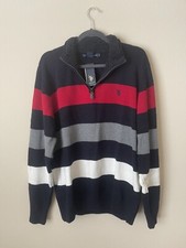 US Polo Men  s Multicolor Striped Long Sleeve Collared 1/4 Zip Knit Sweater s L