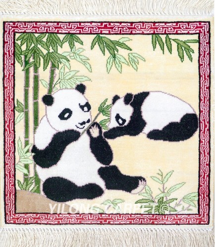 1x1ft Panda Tapestry Villa Hand Knotted Area Rug Mini Silk Carpet 020H - Picture 4 of 7