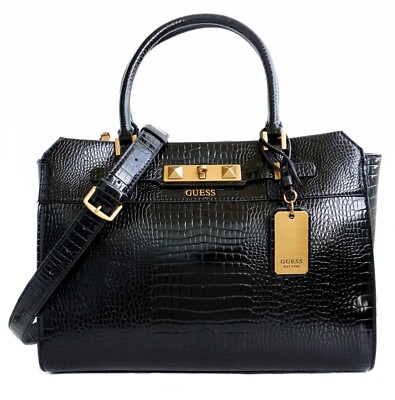 Guess Damen Tasche Handtasche Henkeltasche Raffie Krokoprägung