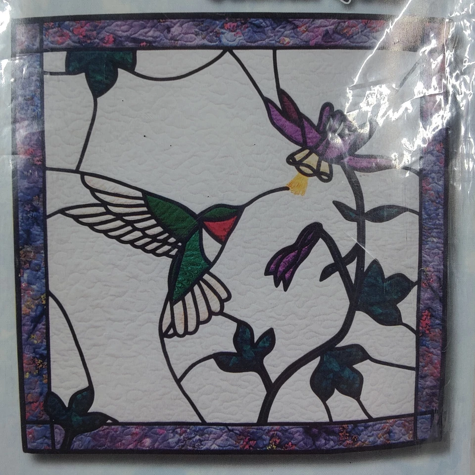 Hummingbird Stained Glass Cute Animal Bird Quilt 35x35" 1997 Vtg - Image 2 of 4
