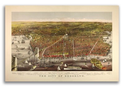 1879 Brooklyn New York Vintage Old Panoramic NY City Map - 16x24