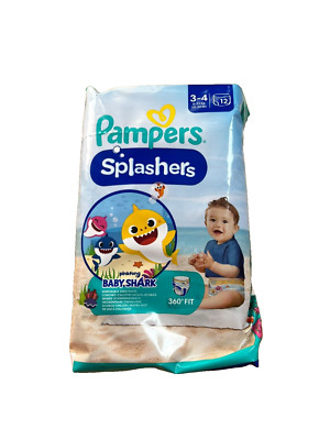 Pampers Splashers Baby Shark Größe 3-4, 12 Stück Schwimmwindeln 6-11 KG, Limited