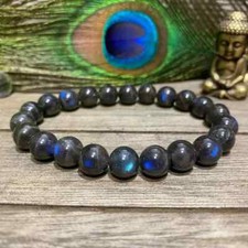 Natural Labradorite Cats Eye Beaded 7mm Gemstone Crystal Stretch Bracelet Gift