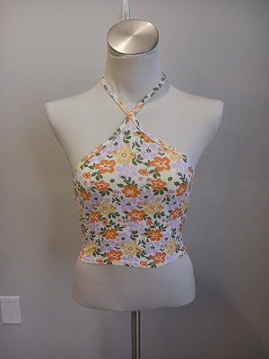 Pacsun Floral Crop Halter Top Corset Style Back Womens Medium Adjustable
