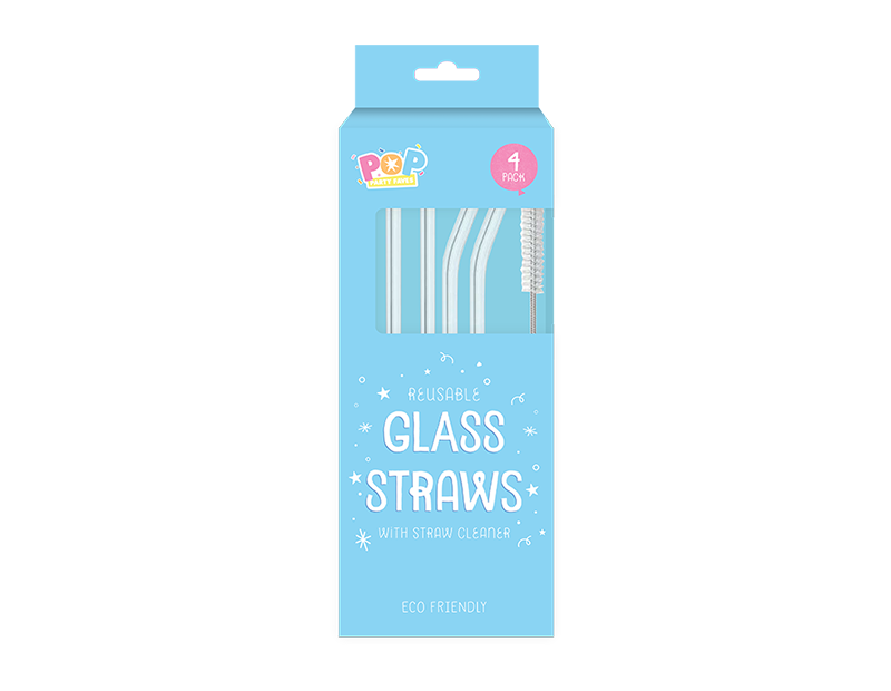 Glass Straws With Cleaning Brush-reusable x 4  Eco Bent  and Straight brush
