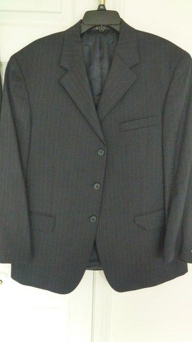 Andrew Fezza Mens Suit (42 SH) and Pant (W 36 SH) Combo Wool Black Striped - Picture 9 of 16