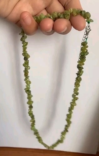 NATURAL Peridot Chips Polished Necklace Lobster Adj. 18" - Picture 13 of 19