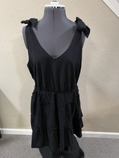 ZESICA Black Tiered Mini Dress Tie Shoulder Ruffle Sleeveless Boho