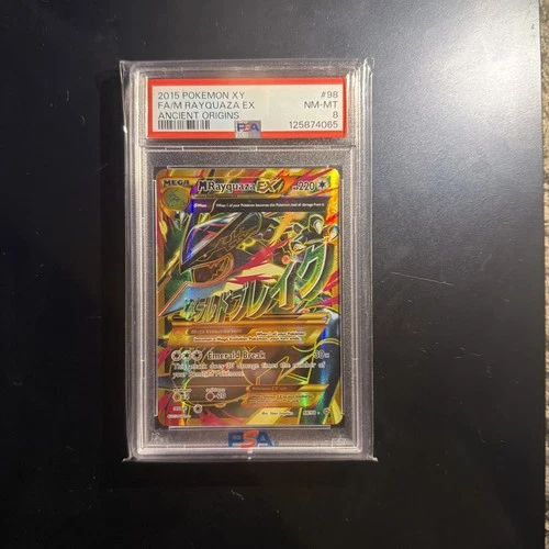 2015 POKEMON XY ANCIENT ORIGINS #98 FULL ART/M RAYQUAZA EX PSA 8