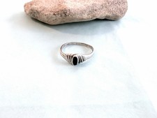 Tapered Black Onyx Oval Stone Sterling Silver 925 Size 6.5 Ring Band