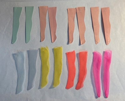 4 Pr. Sheer Nylon Stockings Blue Yellow Orange Pink + 8 Forms For Dawn Doll 1970