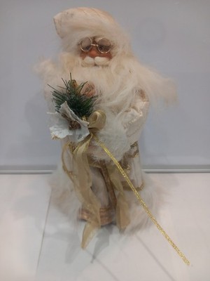 Vintage Weihnachtsmann weiß und gold mit Brille und Stab 13''