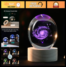 3D Galaxy Crystal Ball 2.36" Laser Engraved Glass Sphere with Colorful Base - Sp