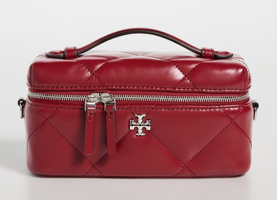 Tory Burch Kira Diamond Quilted Leather EW Vanity Case Chain Crossbody ~NWT~ Red