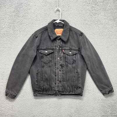 Levi's Sherpa Trucker Jacket Mens M Gray Black Denim Fleece Lined Warm