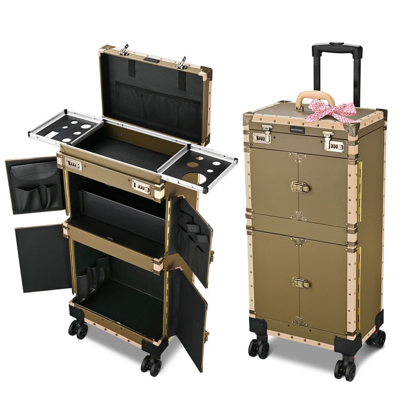 BYOOTIQUE Classic Makeup Train Case Artist Salon Show Storage Rolling Trolley