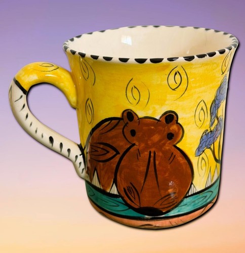 Penzo Zimbabwe Artist Signed Africa Mug HIPPO Folk Art Pottery 2000 Hand Painted