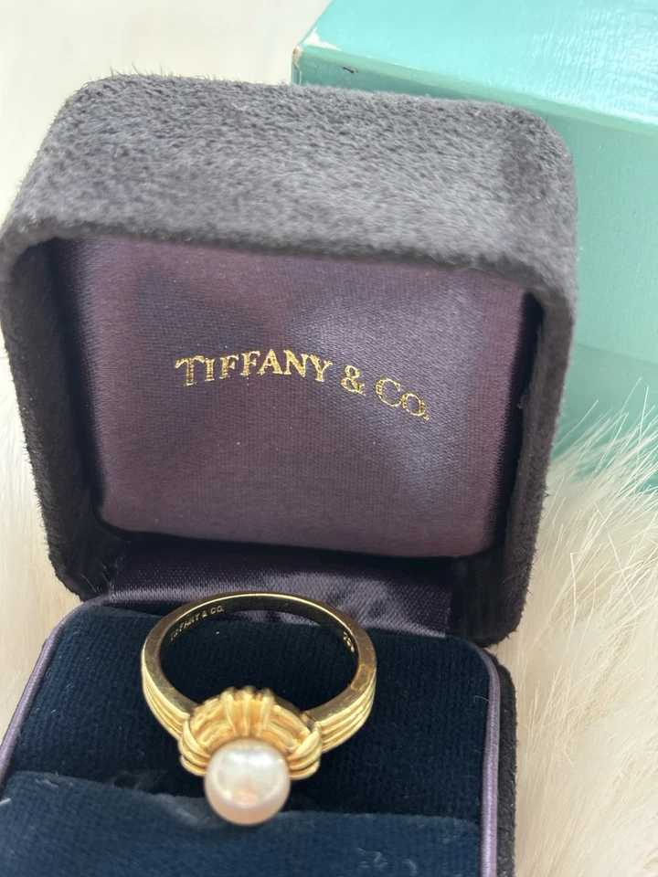 Auténtica Tiffany&Co. vintage Anillo de perlas oro amarillo 18k 6,4 mm US5,25-5,5 5,24 g Foto 4 de 4
