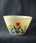 Vintage Fire King Tulips Nesting 6" x 9.5" Bowl Red & Yellow Anchor Hocking