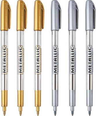 Mylifeunit Metallic Marker Pens, 6-Pack Metallic Gold Silver Permanent Markers,