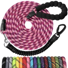 10 FT Red Long Dog Leash for Training Heavy Duty Rope with Reflective Bungee