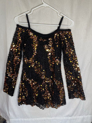 Curtain Call Dance Costume Jazz R1669 Size ASM Small Black Copper Gold Recital