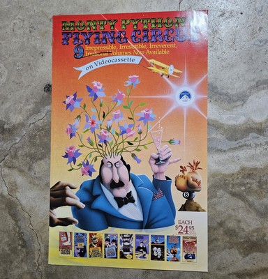 Vintage 1988 Monty Python Flying Circus Poster VHS Store Authentic 23x37''