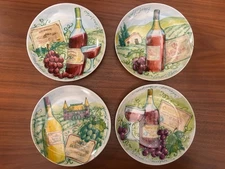 Vintage Boston Warehouse Cheese Snack Plates Wine Motif  6 1/2” Set Of 4 (2003)