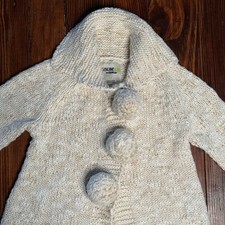 Oshkosh Cream Knit Size 3T Cardigan Sweater Girl's Pom Pom Buttons Collared