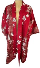 Vintage Japanese Cherry Blossom Print Cotton Red/multi Kimono L