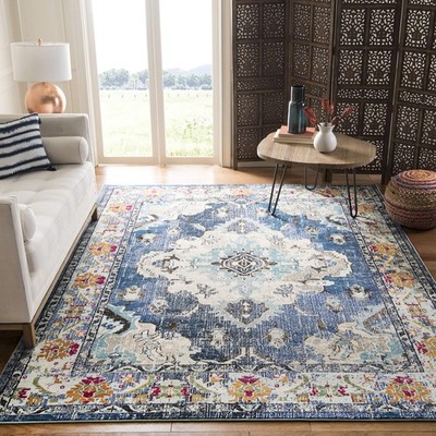 SAFAVIEH Monaco Collection Area Rug - 9 x 12, Navy  Light Blue, Boho Chic