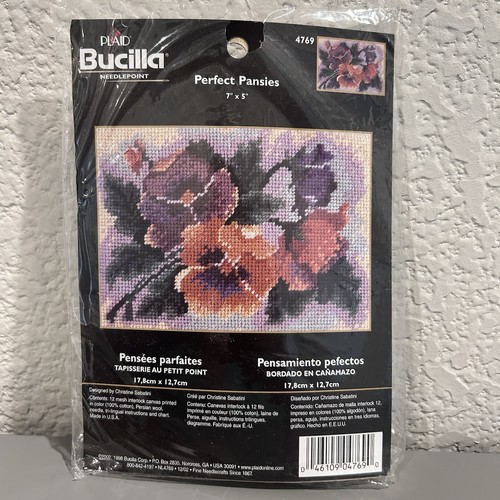 Bucilla Perfect Pansies 4769 Nadelspitzen-Kit 7" x 5" Vintage NEU versiegelte Verpackung