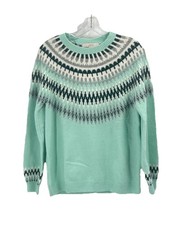 LOFT Light Blue Fair Isle Crew Neck Nordic Sweater Sz Medium Cozy