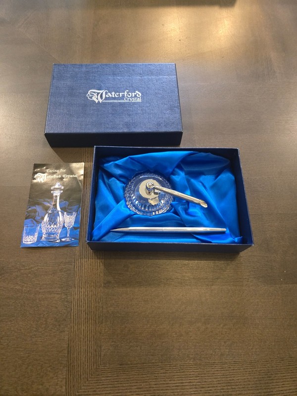 Waterford Crystal Pen Holder and Ballpoint Pen Desk Set Vintage