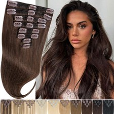 Thick Clip In Russian Human Remy Hair Extensions Double Wefted Full Head 8Pieces