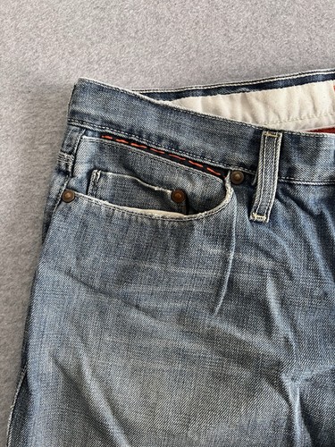 Marc Ecko Vtg Denim Jeans Mens 33x32 Distressed Orange Threads Relaxed 90s Y2K - Picture 7 of 14