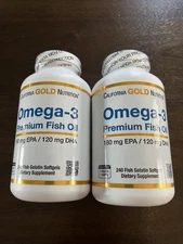 Omega-3, Premium Fish Oil, 240 Fish Gelatin Softgels 2 Bottles Exp.11/26