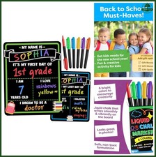 First Day of School Sign Board with Liquid Chalk Markers - 14 x11 Double-Sided