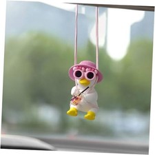 Cute Swinging Duck Car Ornament, Rear View Mirror Charm. Car Hanging Pink Hat