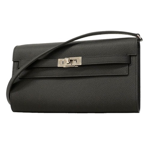 Hermes Shoulder Wallet Kelly To Go Veau Epsom Black Silver Hd K Engraved 598942