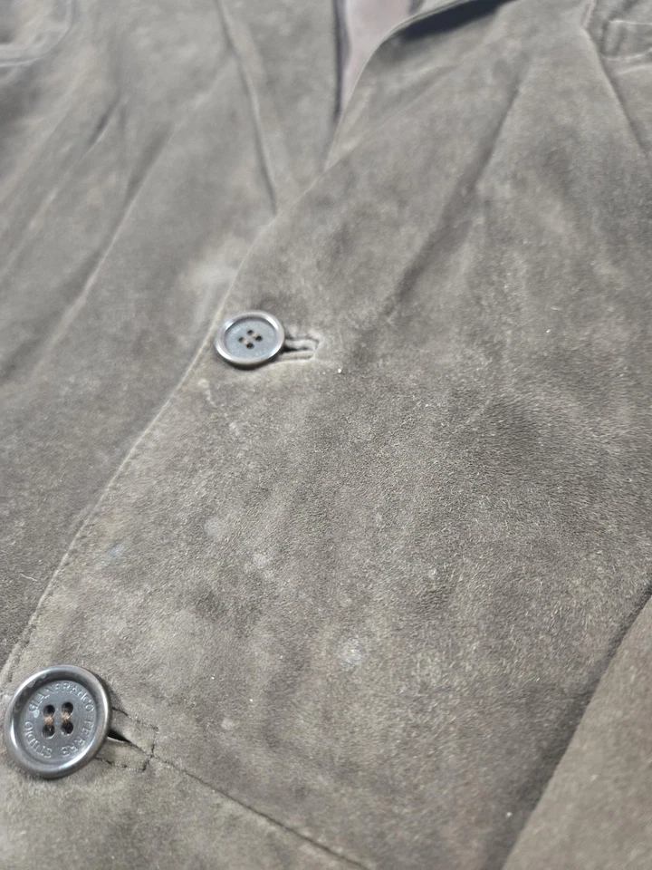 Blazer masculino Gianfranco Ferre Studio 50 camurça marrom couro de cabra feito na Itália - Imagem 3 de 4