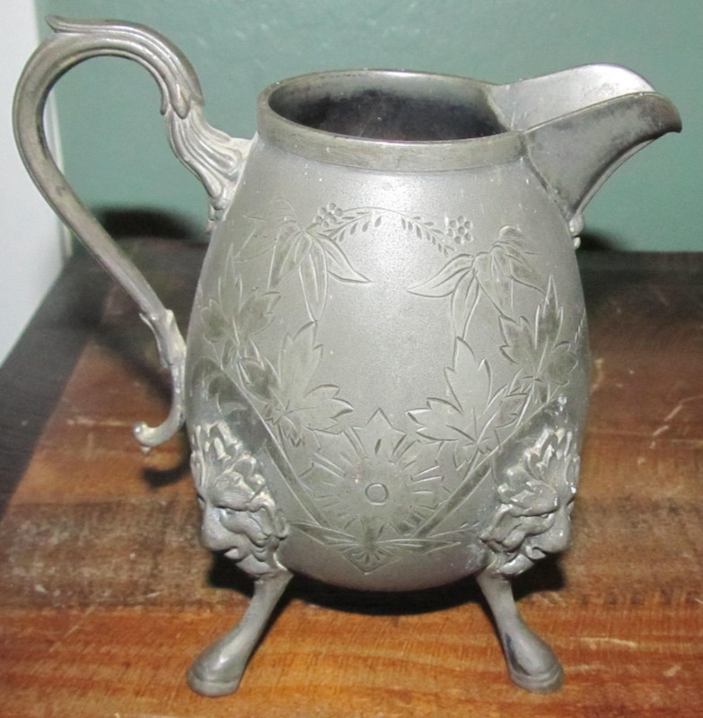 Antique 4 Footed Lion Face Silver Plate Creamer Wilcox Silver Co Goth Gothic