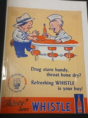 Vintage 1941 WHISTLE Soda Framed Cardstock Ad Drug Store Advertisement Print 7UP - Image 1 of 4